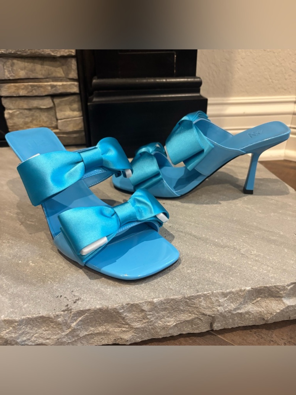 AAJ by Aminah Grace Bow‎ Turquoise Blue Sandals Heel Womens Size 9M Wedding Prom